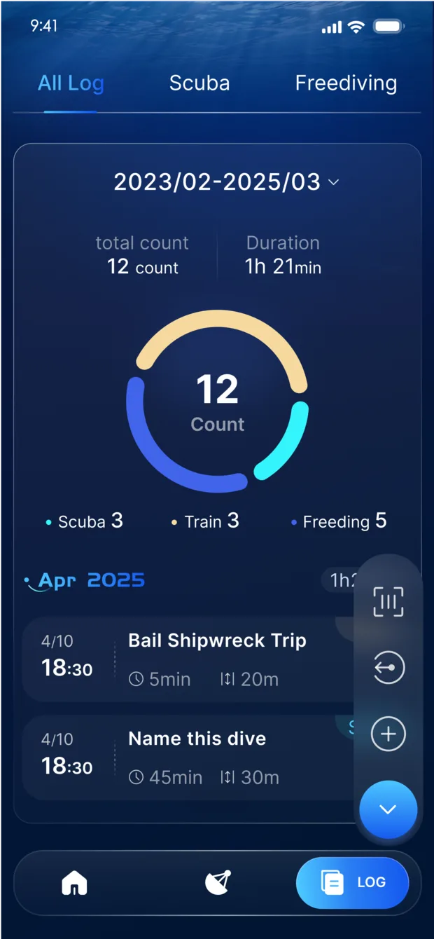DAÏVE app logbook interface concept